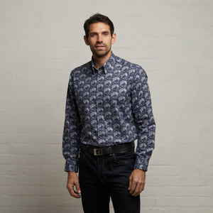 G53W12 Mens Long Sleeve Printed Woven Shirt Gabicci Classic - STORM