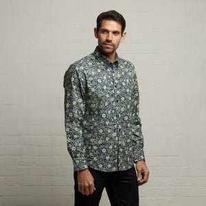 G53W10 Mens Long Sleeve Printed Woven Shirt Gabicci Classic - NAVY