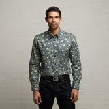 G53W10 Mens Short Sleeve Printed Woven Shirt Gabicci Classic - NAVY