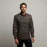 G53W02 Mens Long Sleeve Printed Woven Shirt Gabicci Classic - BLACK