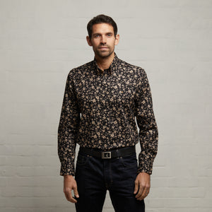 G53W02 Mens Short Sleeve Printed Woven Shirt Gabicci Classic - BLACK