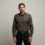 G53W02 Mens Long Sleeve Printed Woven Shirt Gabicci Classic - BLACK