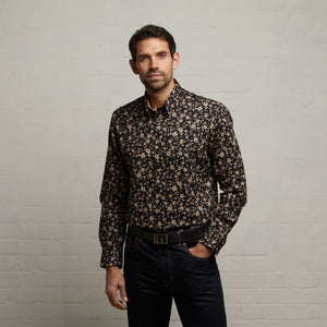 G53W02 Mens Short Sleeve Printed Woven Shirt Gabicci Classic - BLACK