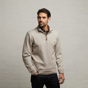 G53K21 Mens Long Sleeve Merino Knit Zip Neck Sweater Gabicci Classic - GRANOLA