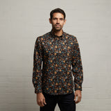 G53W08 Mens Long Sleeve Printed Woven Shirt Gabicci Classic - BLACK