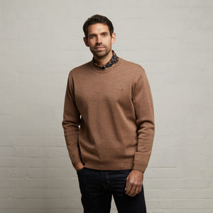 G53K04 Mens Long Sleeve Knitted Crew Neck Sweater Gabicci Classic - GRANOLA