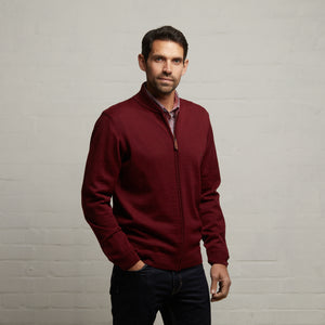 G53K23 Mens Long Sleeve Merino Knit Zip Front Sweater Gabicci Classic - MERLOT