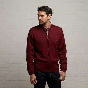 G53K23 Mens Long Sleeve Merino Knit Zip Front Sweater Gabicci Classic - MERLOT