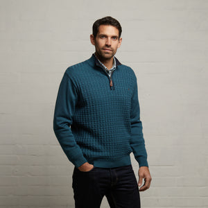 G53M14 Mens Long Sleeve Knitted Zip Neck Sweater Gabicci Classic - TEAL