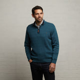 G53M14 Mens Long Sleeve Knitted Zip Neck Sweater Gabicci Classic - TEAL