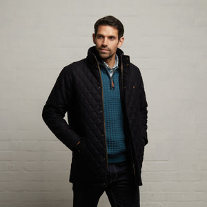 G53J02 Mens Quilted Melton Jacket Gabicci Classic - NAVY