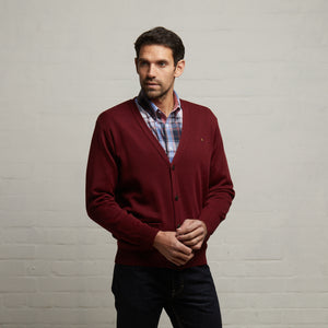 G53K02 Mens Long Sleeve Knitted Cardigan Gabicci Classic - BERRY