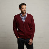 G53K02 Mens Long Sleeve Knitted Cardigan Gabicci Classic - BERRY