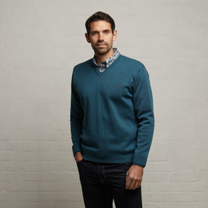 G53K01 Mens Long Sleeve Knitted Vee Neck Sweater Gabicci Classic - TEAL