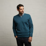 G53K01 Mens Long Sleeve Knitted Vee Neck Sweater Gabicci Classic - TEAL