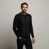 G53M13 Mens Long Sleeve Knitted Polo Collar Cardigan Gabicci Classic - BLACK