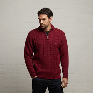 G53M18 Mens Long Sleeve Chunky Knit Sweater Gabicci Classic - CHERRY B