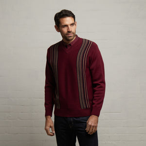 G53M01 Mens Long Sleeve Knitted Vee Neck Sweater Gabicci Classic - BERRY