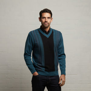 G53M02 Mens Long Sleeve Knitted Vee Neck Sweater Gabicci Classic - TEAL