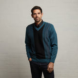 G53M02 Mens Long Sleeve Knitted Vee Neck Sweater Gabicci Classic - TEAL