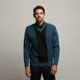 G53M02 Mens Long Sleeve Knitted Vee Neck Sweater Gabicci Classic - TEAL