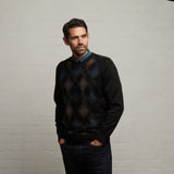 G53M04 Mens Long Sleeve Knitted Vee Neck Sweater Gabicci Classic - BLACK