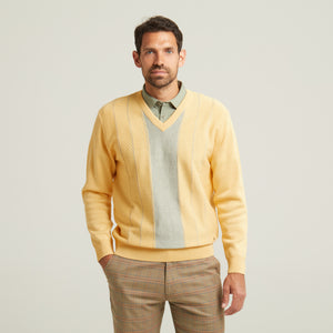G52M01 Mens Long Sleeve Knitted Vee Neck Sweater Gabicci Classic - SUNBEAM