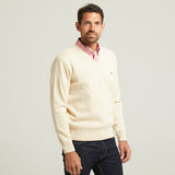 G52K01 Mens Long Sleeve Knitted Vee Neck Sweater Gabicci Classic - IVORY