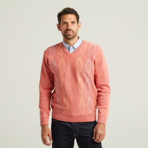 G52M03 Mens Long Sleeve Knitted Vee Neck Sweater Gabicci Classic - CORAL