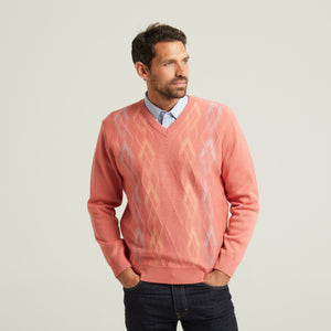 G52M03 Mens Long Sleeve Knitted Vee Neck Sweater Gabicci Classic - CORAL