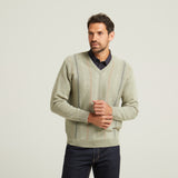 G52M05 Mens Long Sleeve Knitted Vee Neck Sweater Gabicci Classic - SAGE