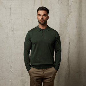 G51K20 Mens Long Sleeve Knitted Polo Collar Sweater Gabicci Classic - FOREST