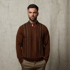 G51M05 Mens Long Sleeve Knitted Vee Neck Sweater Gabicci Classic - TOFFEE
