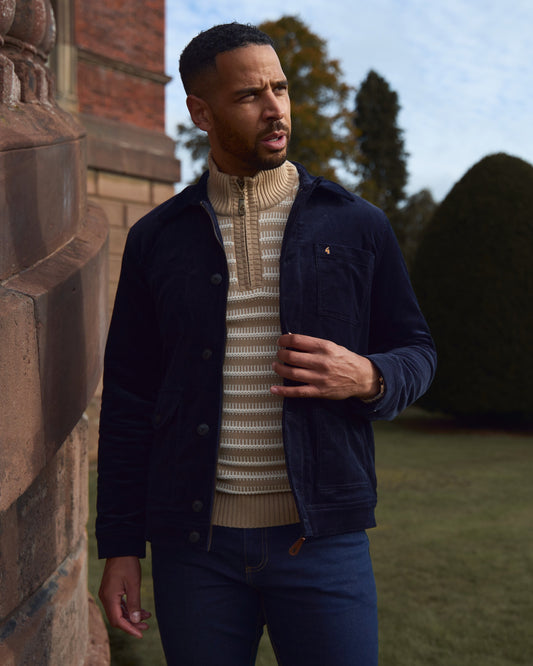 G57J01 Mens Workwear Corduroy Jacket Gabicci Heritage - NAVY