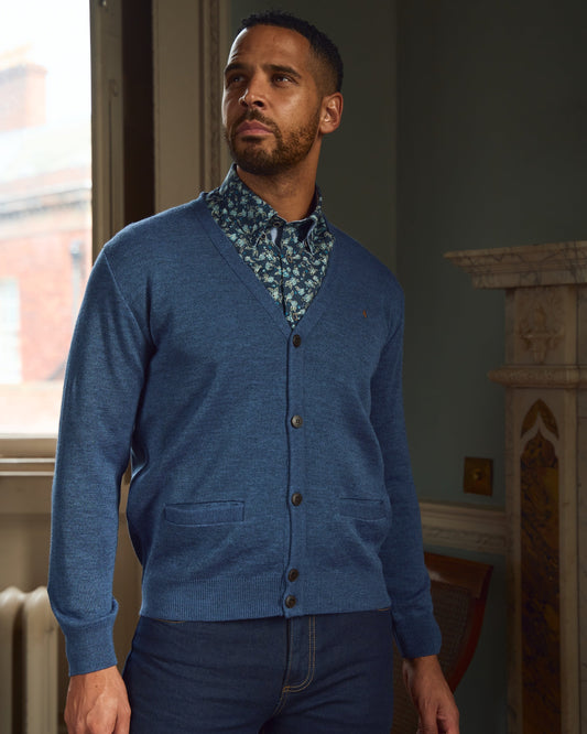 G57K02 Mens Plain Knit Cardigan Gabicci Heritage - AIRFORCE