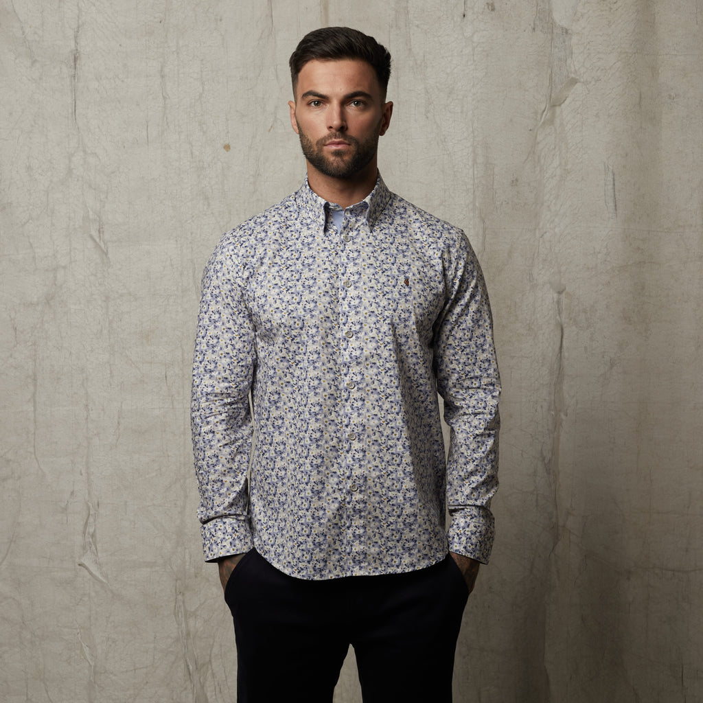 G51W05 Mens Long Sleeve Printed Woven Shirt Gabicci Classic - OCEAN