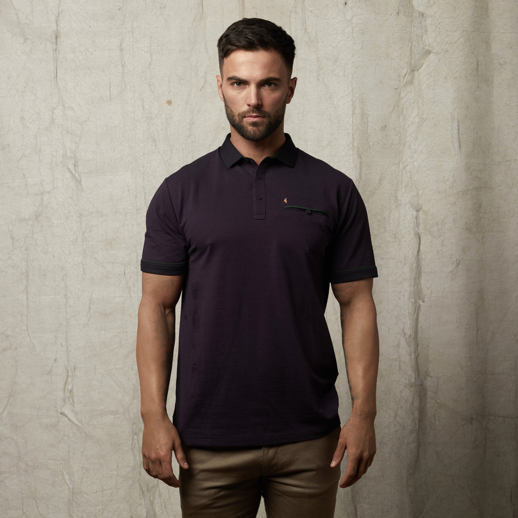 G51X09 Mens Short Sleeve Oxford Jersey Polo Shirt Gabicci Classic - GRAPE