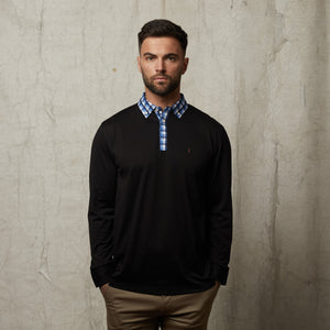 G51Y01 Mens Long Sleeve Plated Jersey Polo Shirt Gabicci Classic - BLACK