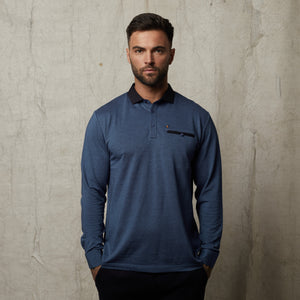 G51Y02 Mens Long Sleeve Oxford Jersey Polo Shirt Gabicci Classic - OCEAN