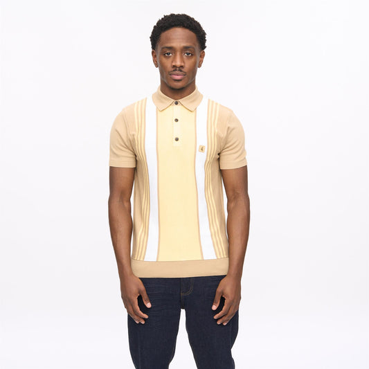 V56GM00 Mens Searle Short Sleeve Stipe Knit Polo Gabicci Vintage - SANDSTONE