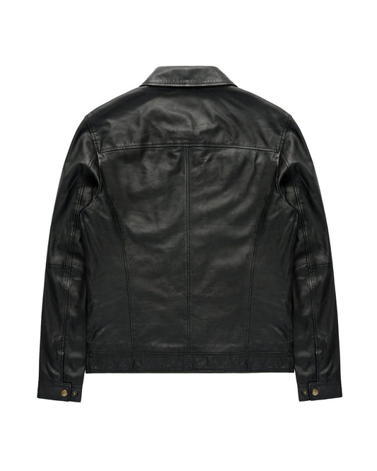 AGABJ02 Leather Harrington Jacket BLACK