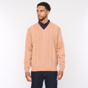G54M05 Mens Plain Vee Kneck Pattern Front Knit Gabicci Classic - PEACH