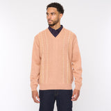 G54M05 Mens Plain Vee Kneck Pattern Front Knit Gabicci Classic - PEACH