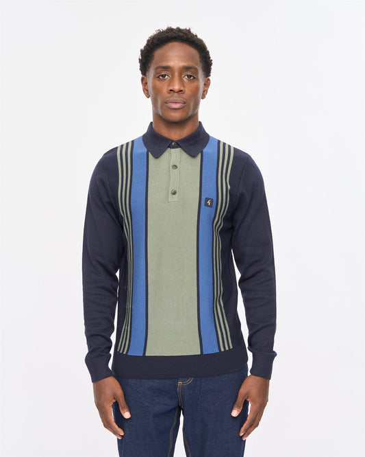 V57GM00 Mens Searle Long Sleeve Knit Polo Gabicci Vintage - NAVY