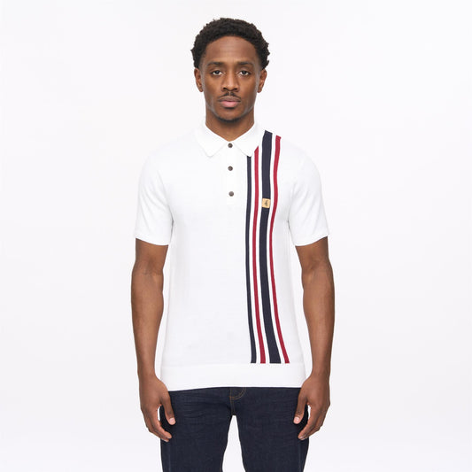 V56GM03 Mens Soda Short Sleeve Side Stripe Knit Polo Gabicci Vintage - WHITE