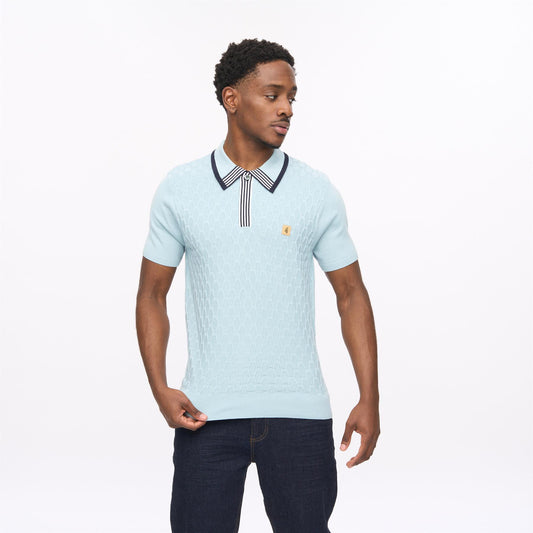 V56GM01 Mens Bourne Short Sleeve Stripe Knit Polo Gabicci Vintage - MINT