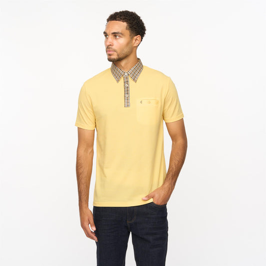 V55GX19 Mens Laleham Short Sleeve Check Collar Oxford Polo Shirt Gabicci Vintage - PINEAPPLE