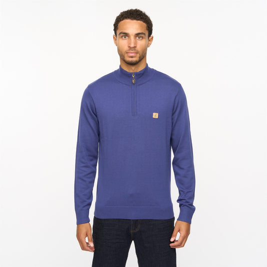 V55GK15 Mens Naxton Long Sleeve Plain Knitted Quarter Zip Gabicci Vintage - ATLANTIC