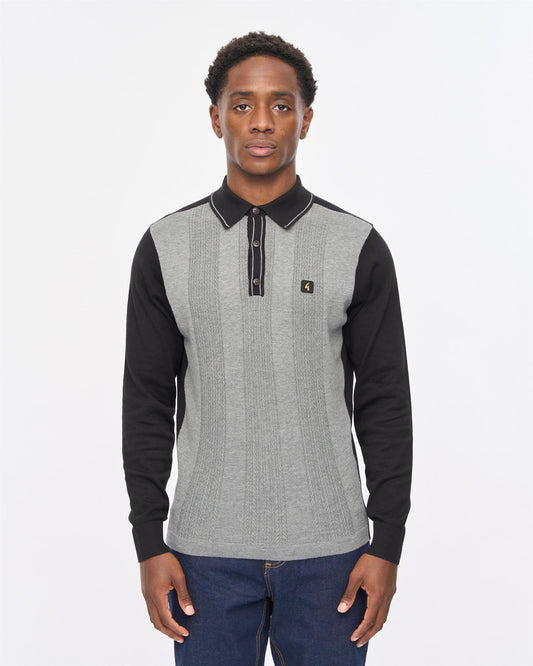 V57GM07 Mens Campbell Long Sleeve Knit Polo Gabicci Vintage - BLACK