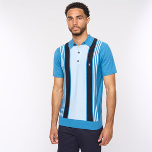 V54GM00 Mens Searle Short Sleeve Stripe Knitted Polo Gabicci Vintage - AQUA